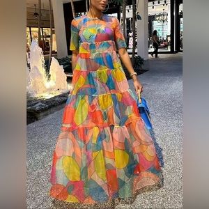 Elegant Semi-Sheer Short Sleeve Maxi Dress